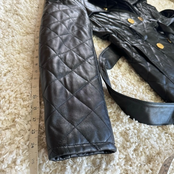 Quilted Black Leather Trench Coat Y2K Baby Phat long black jacket Kimora Lee - Picture 10 of 16